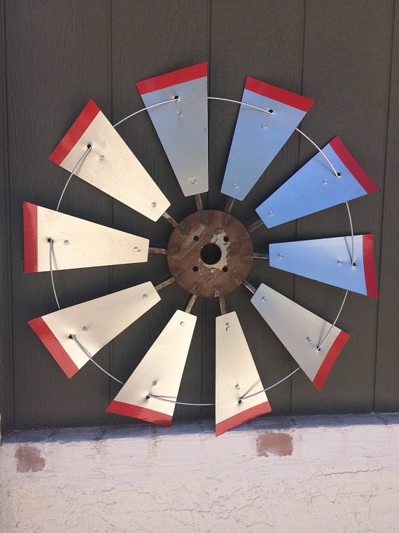 30 Inch Rustic FULL Windmill Head with Distressed Red Tips