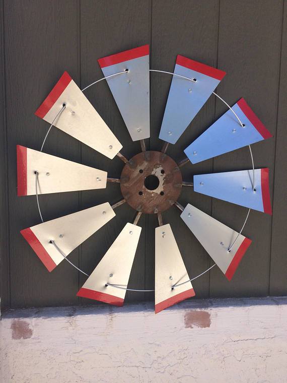 30 inch Rustic FULL Windmill Head with Distressed Blue Tips