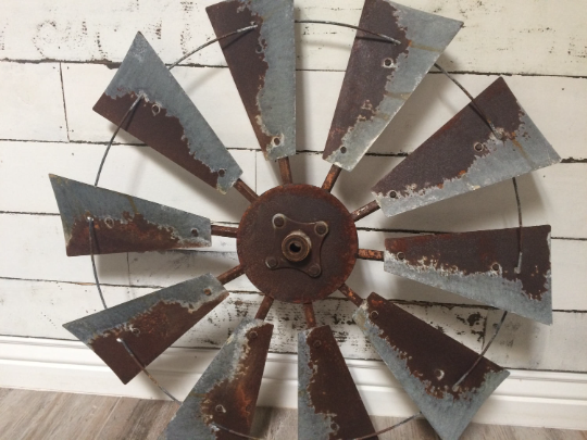 30 inch Rustic FULL Windmill Head with Distressed Blue Tips