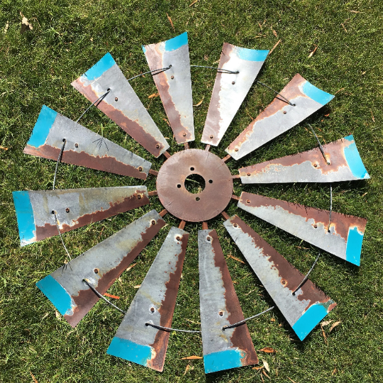 38 Inch  Rustic FULL Windmill Head with Distressed Blue Tips