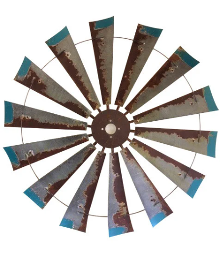 47 Inch Rustic Windmill with Distressed Blue Tips
