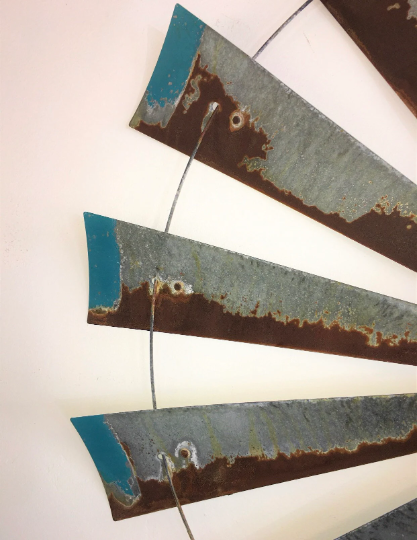 47 Inch Rustic Windmill with Distressed Blue Tips